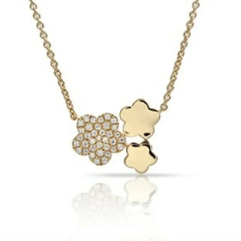 women's necklaces with gemstone -Yellow Gold Diamond Triple Floral Necklace