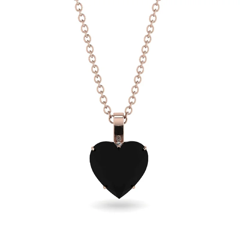 women's necklaces with chain design -Heart Black Diamond Necklace - Noelle No. 8