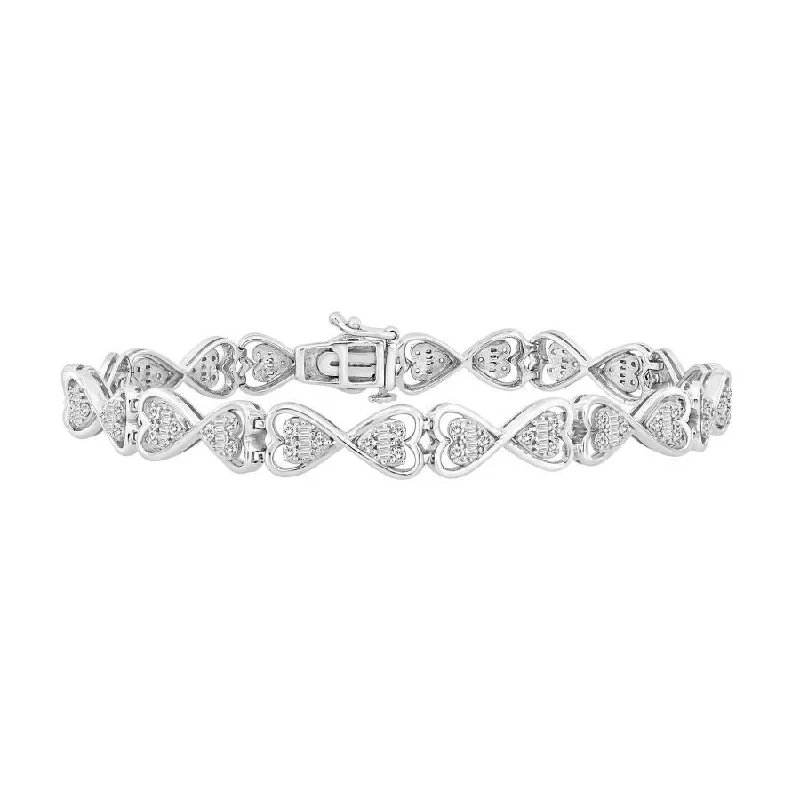 women's bracelets with diamond pave -LADIES BRACELET 1.00CT ROUND/BAGUETTE DIAMOND 10K WHITE GOLD