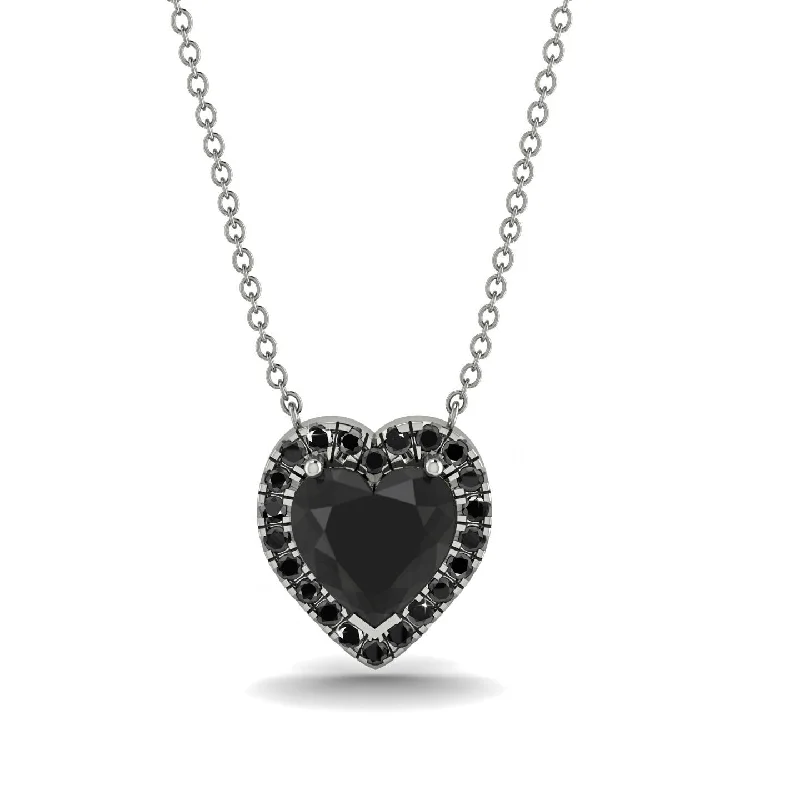 women's necklaces with rose gold chain -4.7Ct Black Diamond Halo Heart Necklace - Jaylene No. 39