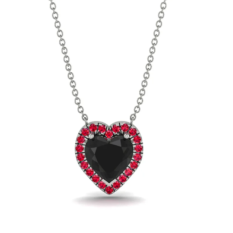 women's necklaces with statement charm -4.7Ct Black Diamond Halo Heart Necklace - Jaylene No. 54