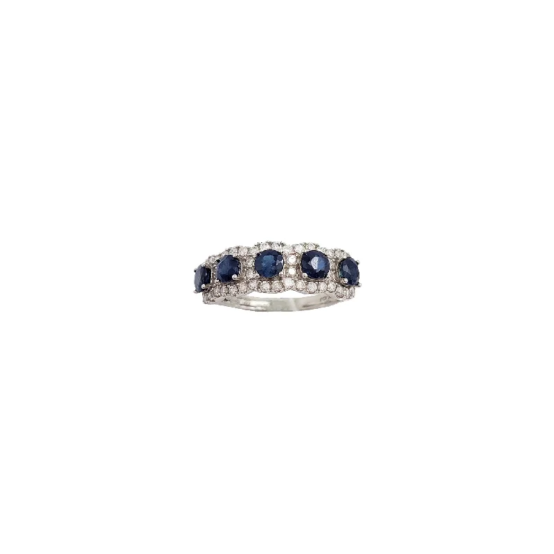 women's engagement rings with pave diamonds -Diamond Blue Sapphire Ring (14K)