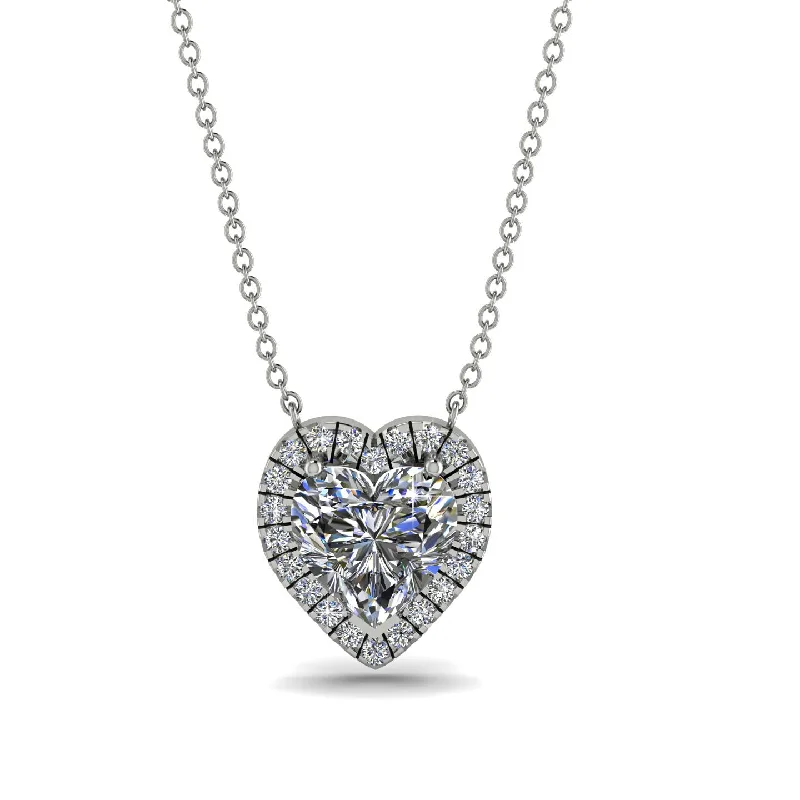 women's necklaces with round pendant -4.7Ct Diamond Halo Heart Necklace - Jaylene No. 3