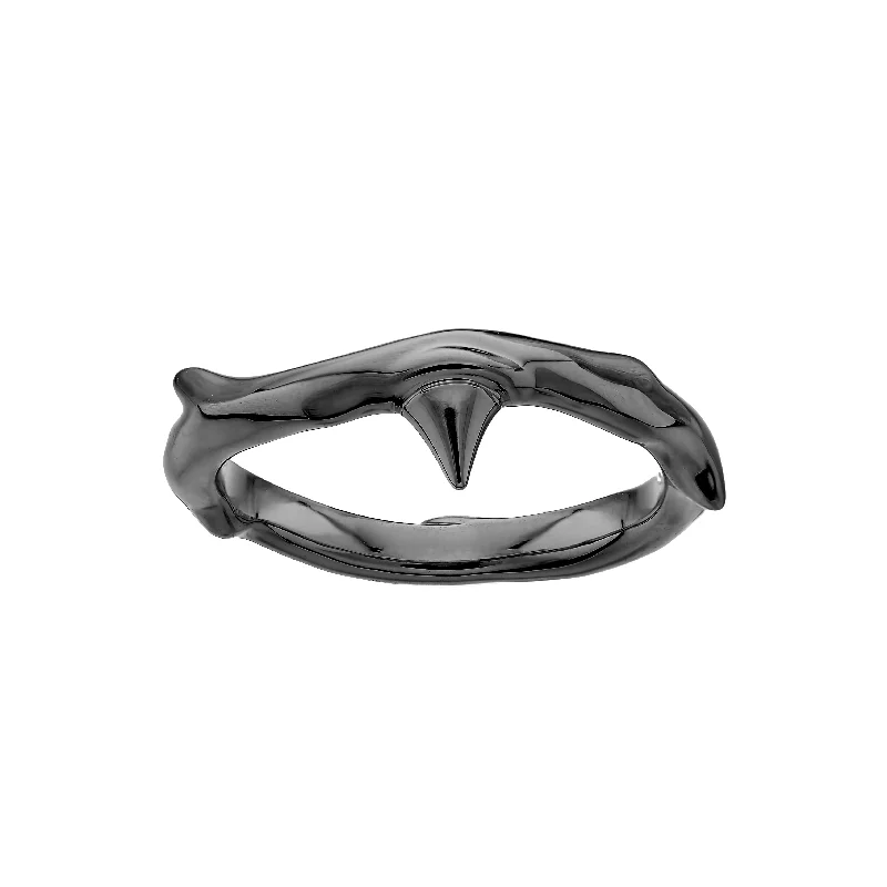 women's rings with unique design -Rose Thorn Band Ring - Silver Black Rhodium