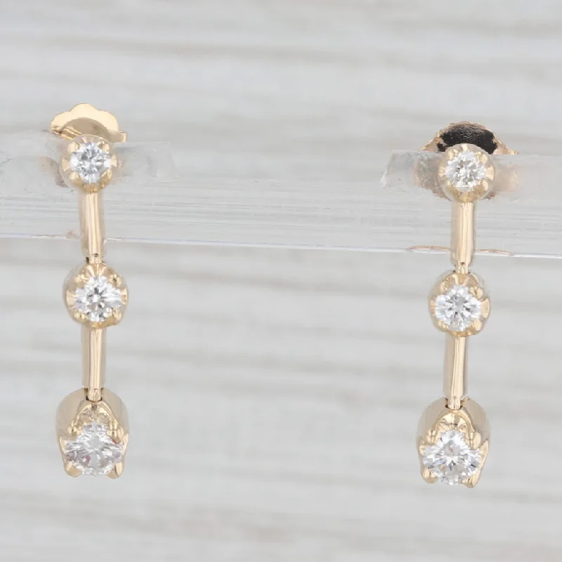 women's earrings with clear crystals -0.45ctw Diamond 3-Stone Journey Drop Earrings 14k Yellow Gold