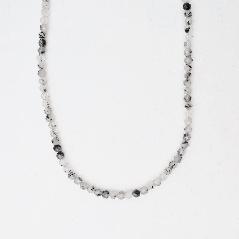 women's necklaces with natural stones -Black Rutile Quartz Simple Stone Necklace