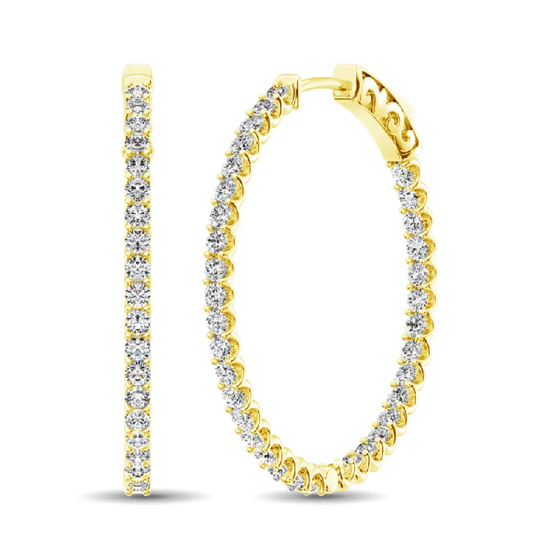 women's earrings with polished finish -14K Yellow Gold Diamond 1 3/4 Ct.Tw. In and Out Hoop Earrings