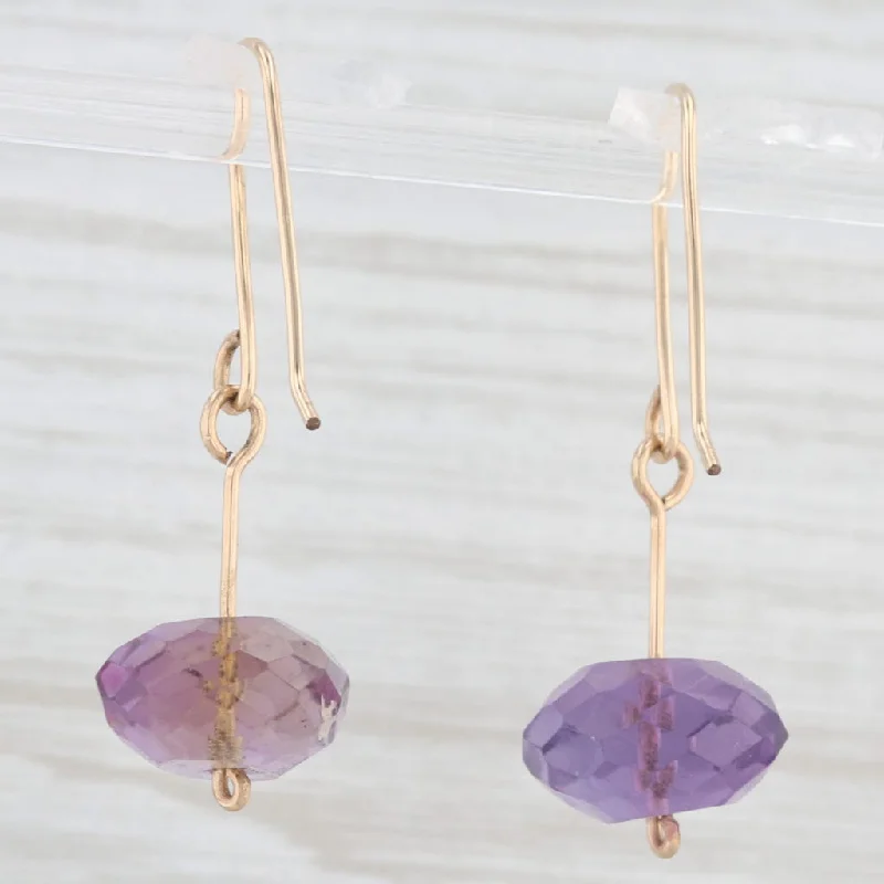 women's earrings with drop chains -Amethyst Smoky Quartz Bead Dangle Earrings Gold Filled Hook Posts Mismatched