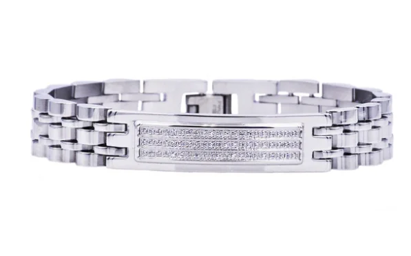 women's bracelets with fine gold finish -Men's Stainless Steel Bracelet W/ Cz's