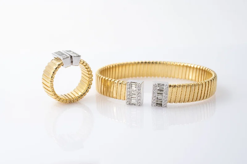 women's bracelets with fashion style -Ladies Baguette Diamond Bracelet and Ring Set