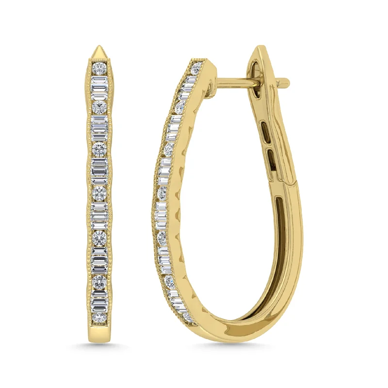 women's earrings with oval shape -Diamond 1/2 Ct.Tw. Hoop Earrings in 10K Yellow Gold