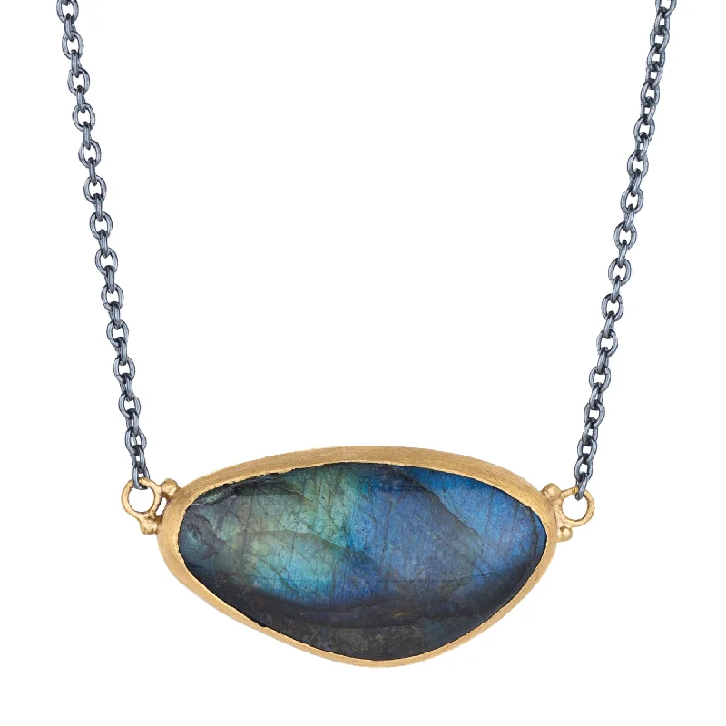 women's necklaces with gold chain -Lika Behar "Katya" Freeform Labradorite 24K Gold & Oxidized Silver Necklace Pendant