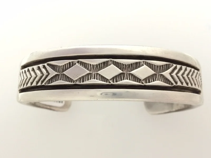 women's bracelets with multiple layers -Bruce Morgan Navajo  Heavy Sterling Silver Native American Stamped Bracelet Cuff