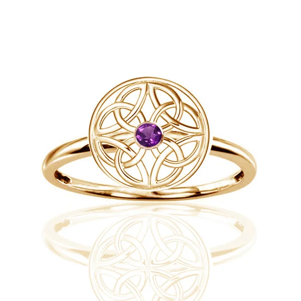 women's rings with oval design -Four Celtic Amethyst Trinity Knot Signet Ring