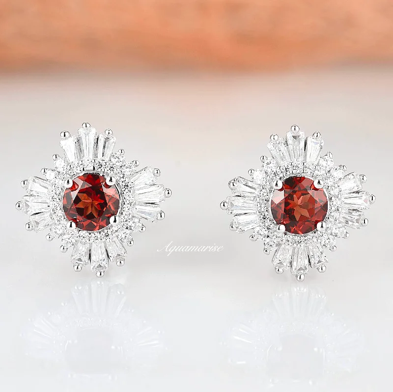 women's earrings with statement crystals -Joelle Garnet Earrings- Sterling Silver