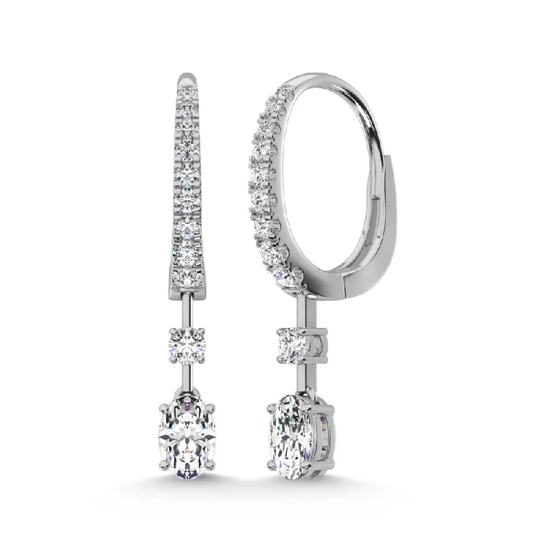 women's earrings with geometric design -14K White Gold Lab Grown Diamond 1 1/3 Ct.Tw. Hoop Earrings