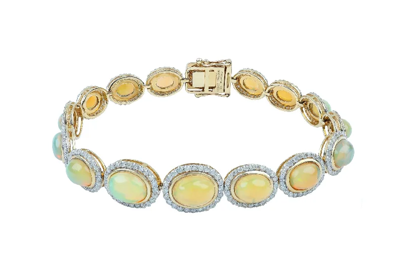 women's bracelets with mixed metals -AIG Certified 12 ct Opal and 3 ct Diamond Bracelet