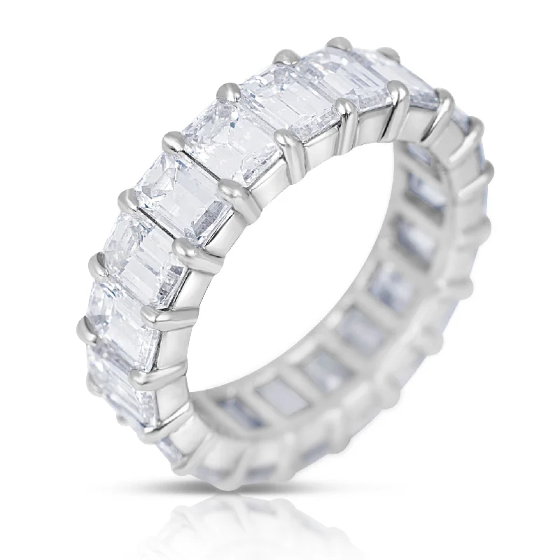 women's engagement rings with vintage design -18K White Gold Emerald Cut Diamond Eternity Band Ring 7.50 carats