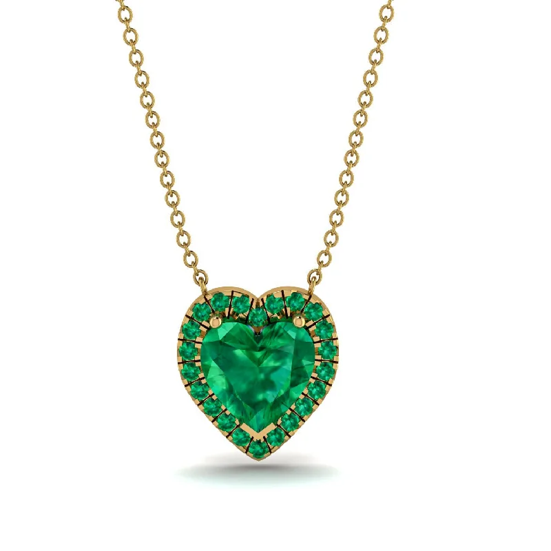 women's necklaces with celestial design -4.7Ct Emerald Halo Heart Necklace - Jaylene No. 19