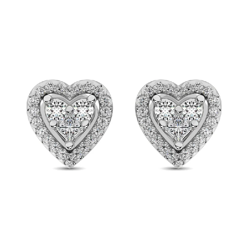 women's earrings with opal stones -10K White Gold 1/3 Ct.Tw. Diamond Heart Stud Earrings