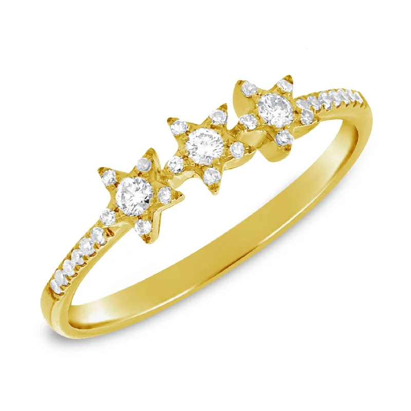 women's engagement rings with round-cut diamond -14K Gold Tri Star Ring with Diamonds