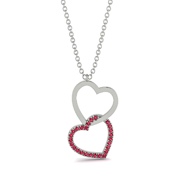 women's necklaces with pendant design -Interlocked Hearts Ruby Necklace - Wendy No. 12