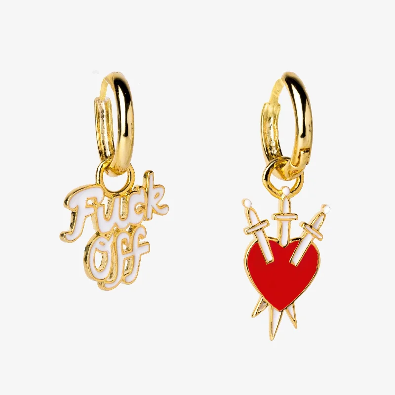 women's earrings with halo design -F*ck Off & Heart Hoop Earrings