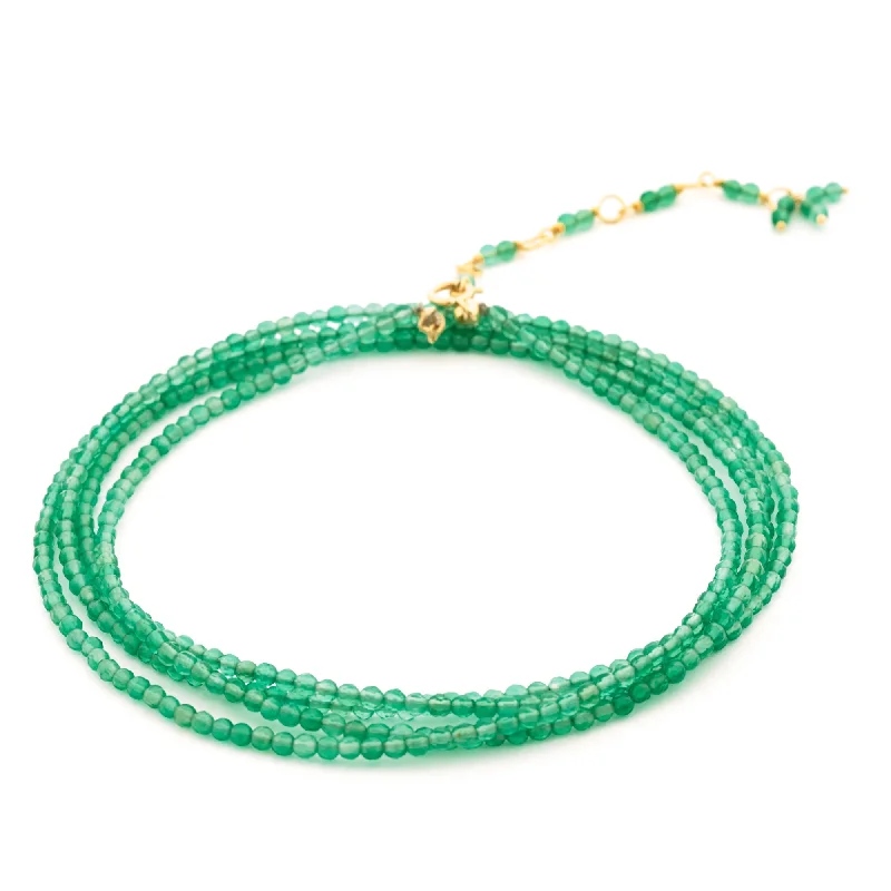 women's necklaces with dual-tone finish -Anne Sportun Green Onyx (Chalcedony) Beaded Wrap Bracelet & Necklace 34" B098G-GR.ON