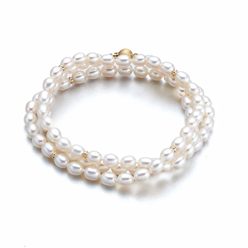 women's bracelets with pave diamonds -Petite White Pearl & Gold Wrap Bracelet