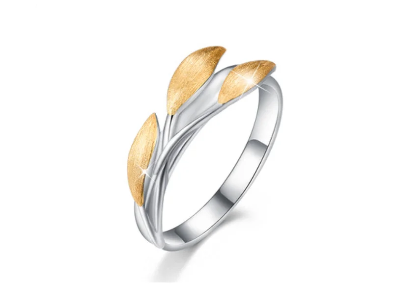 women's rings silver -Golden Leaves Ring