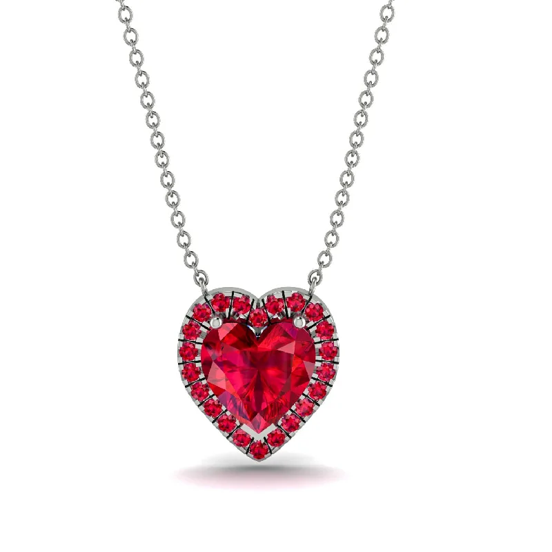 women's necklaces with vintage style -4.7Ct Ruby Halo Heart Necklace - Jaylene No. 57