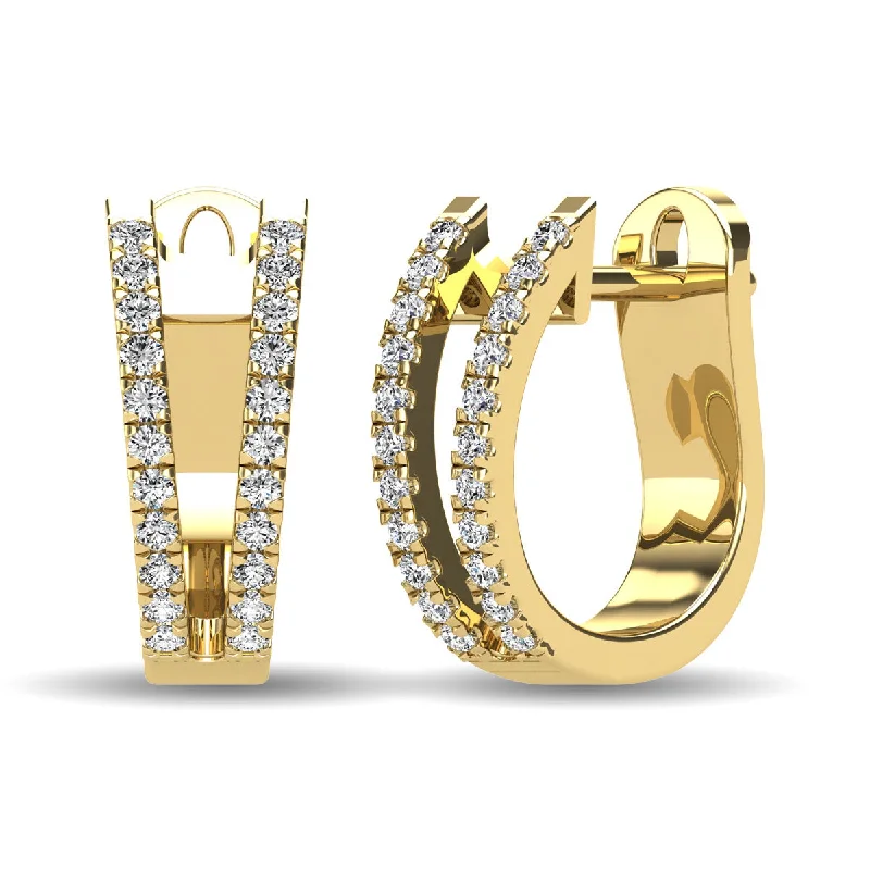 women's earrings with stud design -14K Yellow Gold 1/4 Ct.Tw. Diamond  Huggies Earrings