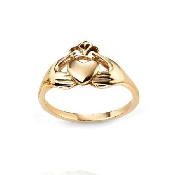 women's rings with gemstone halo -Claddagh Heart Ring with Crown in Yellow Gold