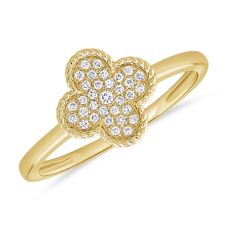 women's engagement rings with solitaires -Unique 14K Gold Clover Ring with Diamonds