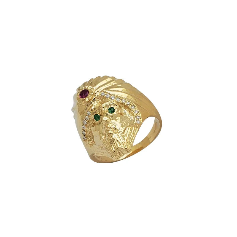 women's engagement rings with square setting -Diamond, Emerald & Ruby Arab Turban Head Ring (14K)