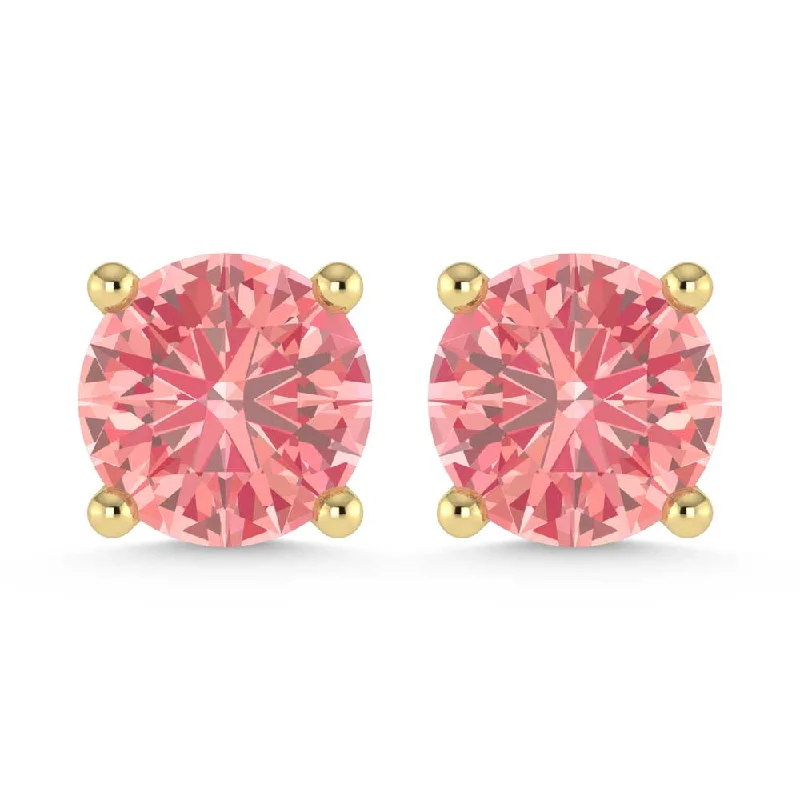 women's earrings with antique-style design -IGI Certified 14K Yellow Gold Lab Grown Pink Diamond 3 Ct.Tw. Stud Earrings