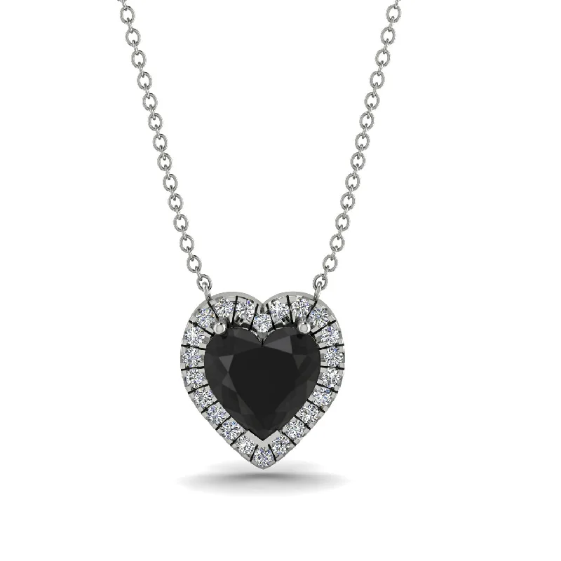 women's necklaces with floral pendant -4.7Ct Black Diamond Halo Heart Necklace - Jaylene No. 9