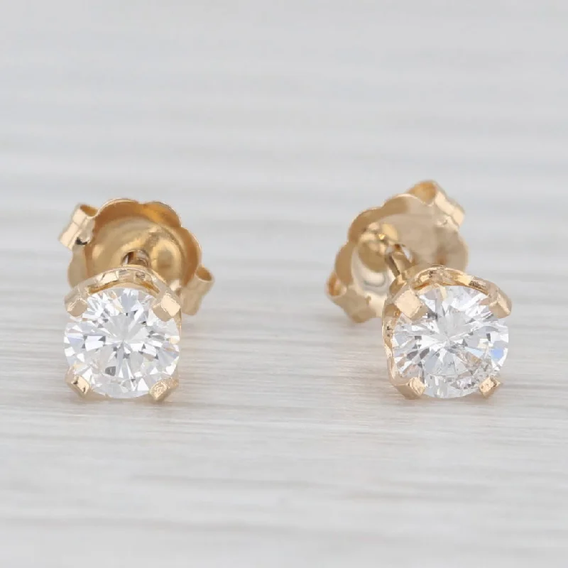 women's earrings with clear crystals -0.50ctw Round Diamond Solitaire Stud Earrings 14k Yellow Gold