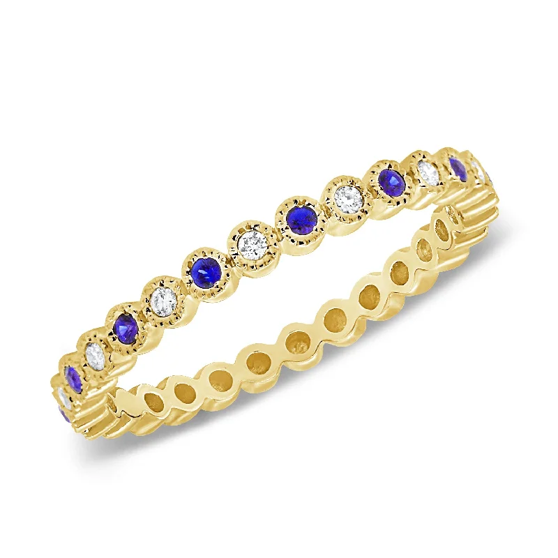 women's engagement rings platinum -Sapphire and Diamond Milgrain Eternity Ring in 14K Gold