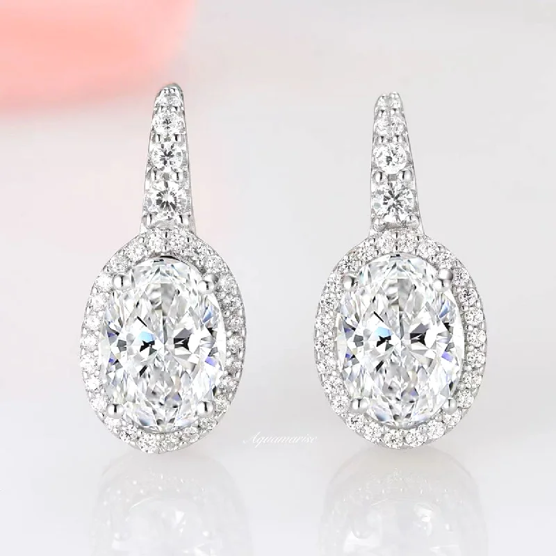 women's earrings with oversized hoops -Simulated Diamond (cz) Oval Earrings- Sterling Silver