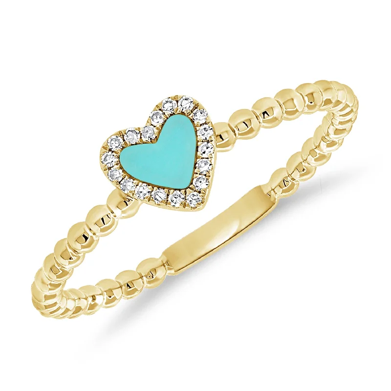 women's engagement rings with oval halo -Turquoise Heart Ring with Diamonds