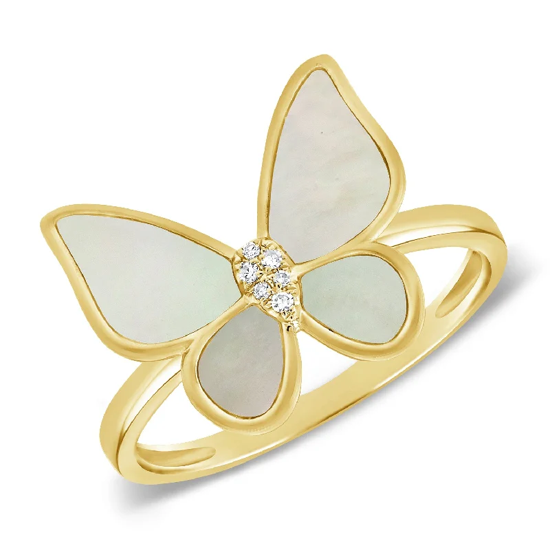 women's engagement rings gold -Mother of Pearl & Diamond Butterfly Ring