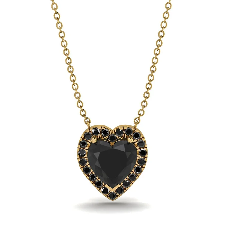 women's necklaces with beaded design -4.7Ct Black Diamond Halo Heart Necklace - Jaylene No. 37