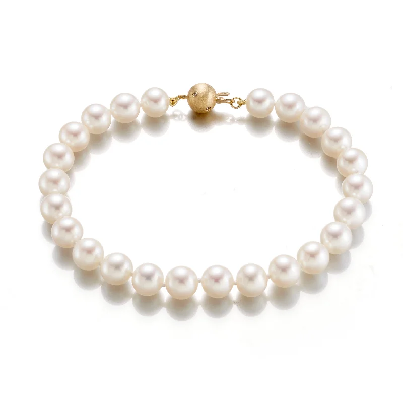 women's bracelets silver -7mm White Pearl Bracelet with Diamond Clasp