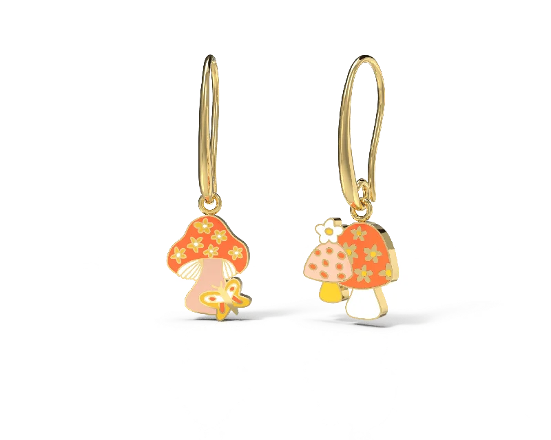 women's earrings with gold accents -Mushroom Butterfly Drop Earrings