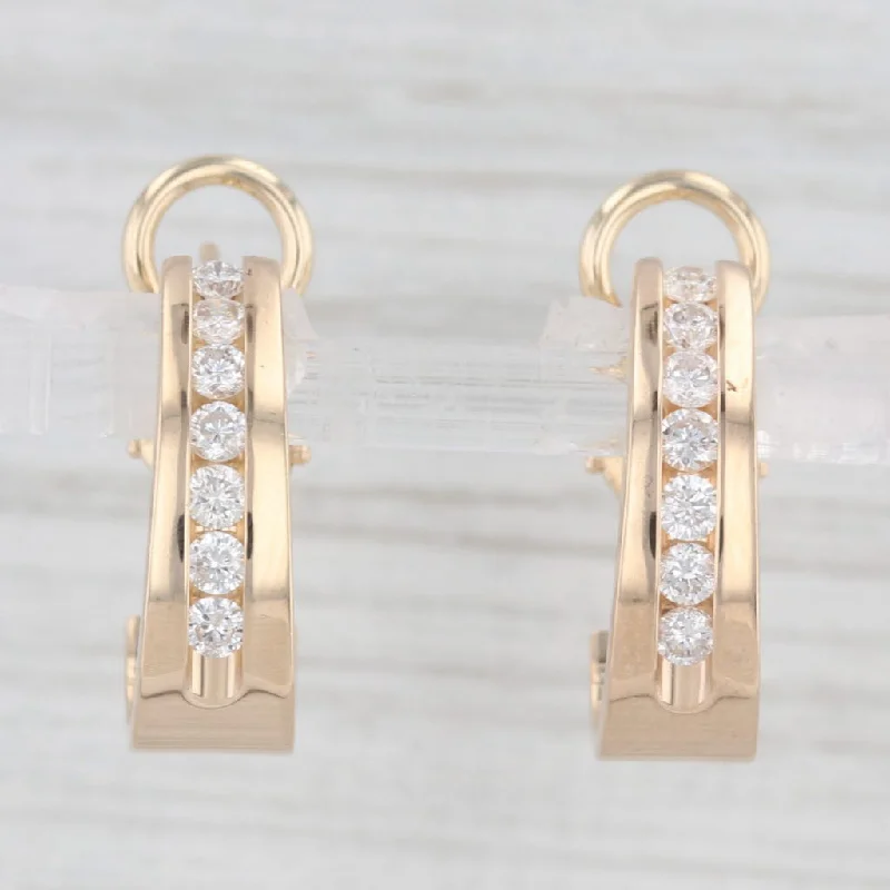 women's earrings with contemporary design -0.58ctw Diamond Journey J-Hook Earrings 14k Yellow Gold Omega Backs