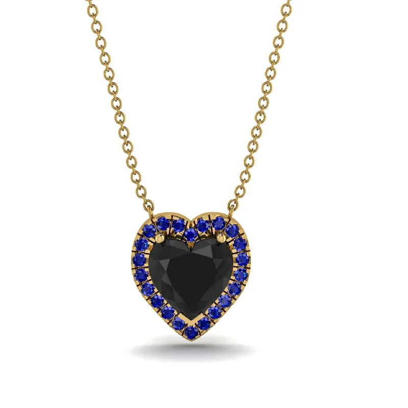 women's necklaces with heart-shaped pendant -4.7Ct Black Diamond Halo Heart Necklace - Jaylene No. 67