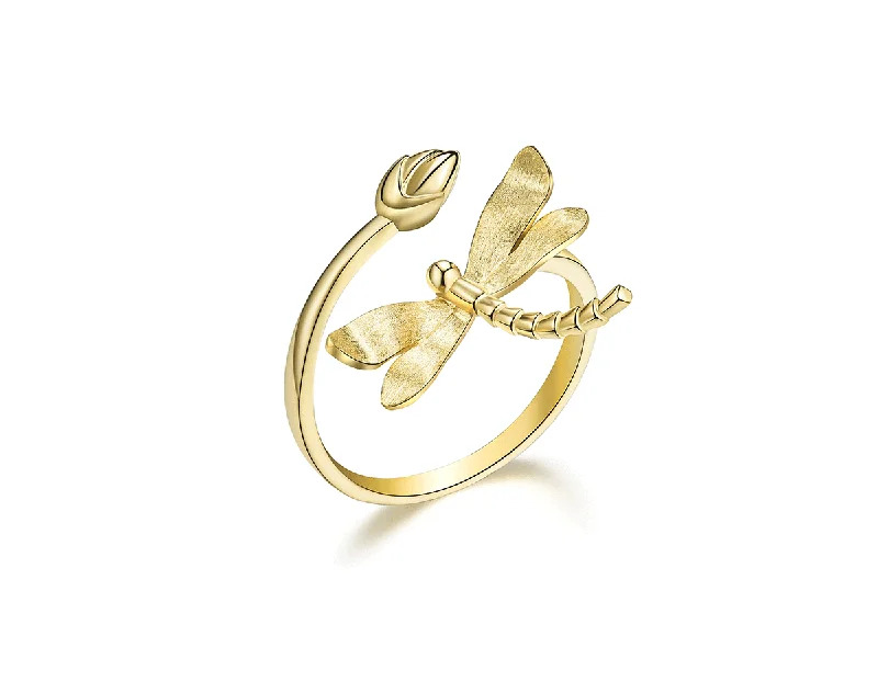 women's rings with simple band -Dragonfly Lotus Bud Ring