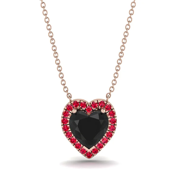 women's necklaces with chic design -4.7Ct Black Diamond Halo Heart Necklace - Jaylene No. 53