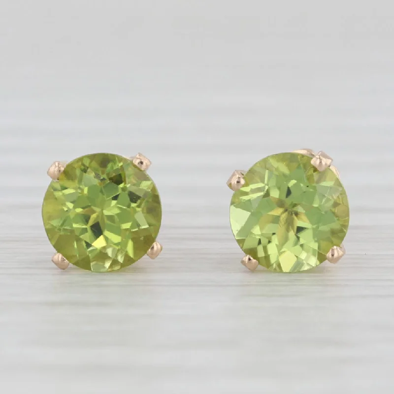 women's earrings with clip-on style -2.80ctw Green Peridot Stud Earrings 14k Yellow Gold Round Solitaires